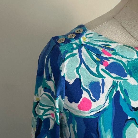 Lilly Pulitzer Gold Button Knee Length Vibrant Long Sleeve Patterned Dress sz S - Picture 5 of 5